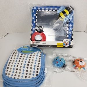 Sassy Mirror, 2 pack Wrist Rattle and 5 Neat Solution Bibs